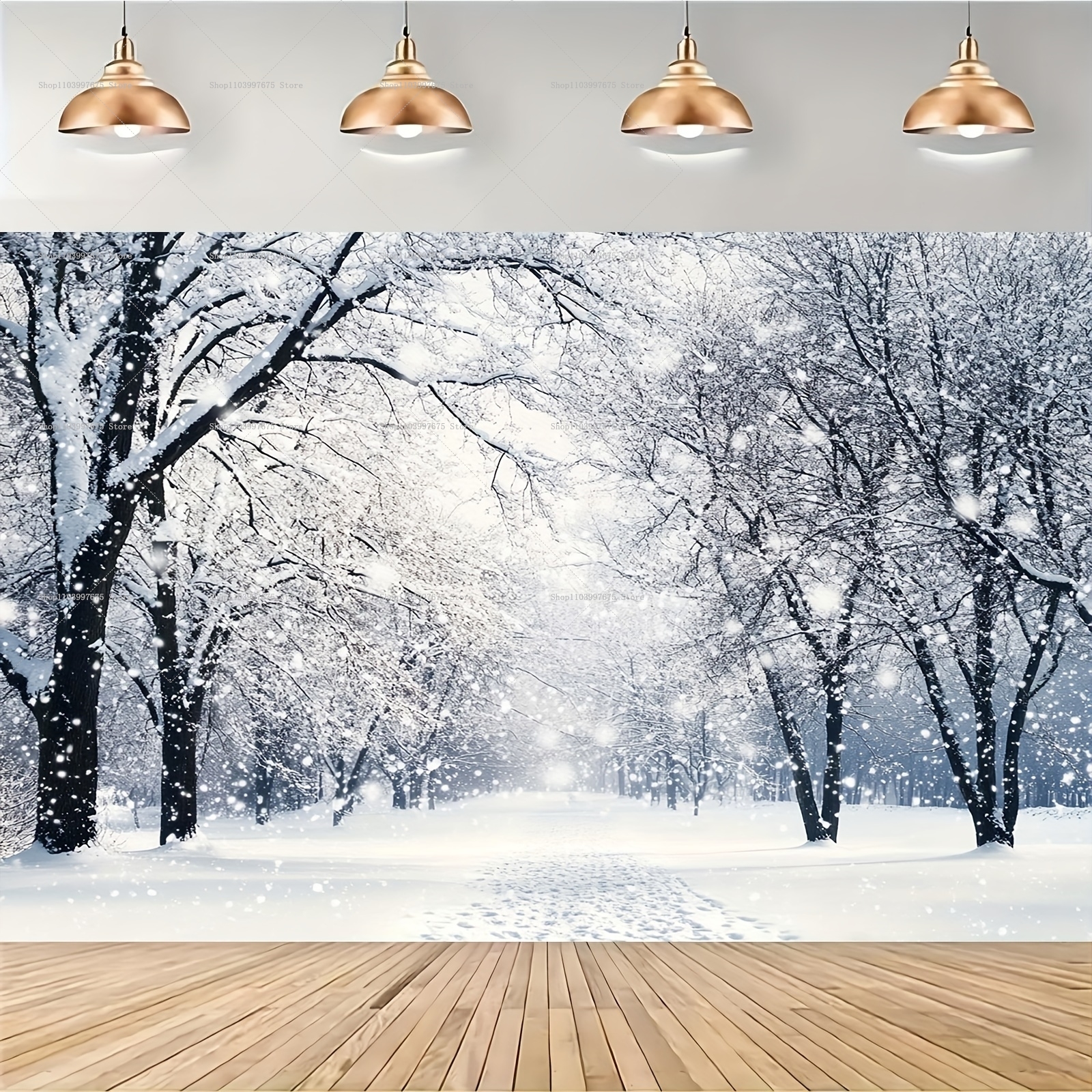 Car Accessories Banner - Snowy Forest Christmas Backdrops Xmas Party