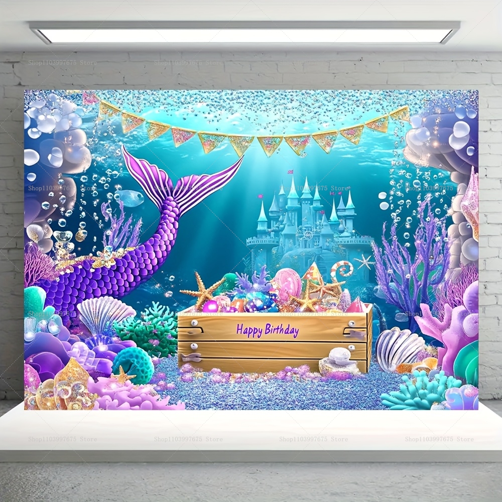Mermaid Party Backdrops Childr - Car Accessories Banner reseña y precio