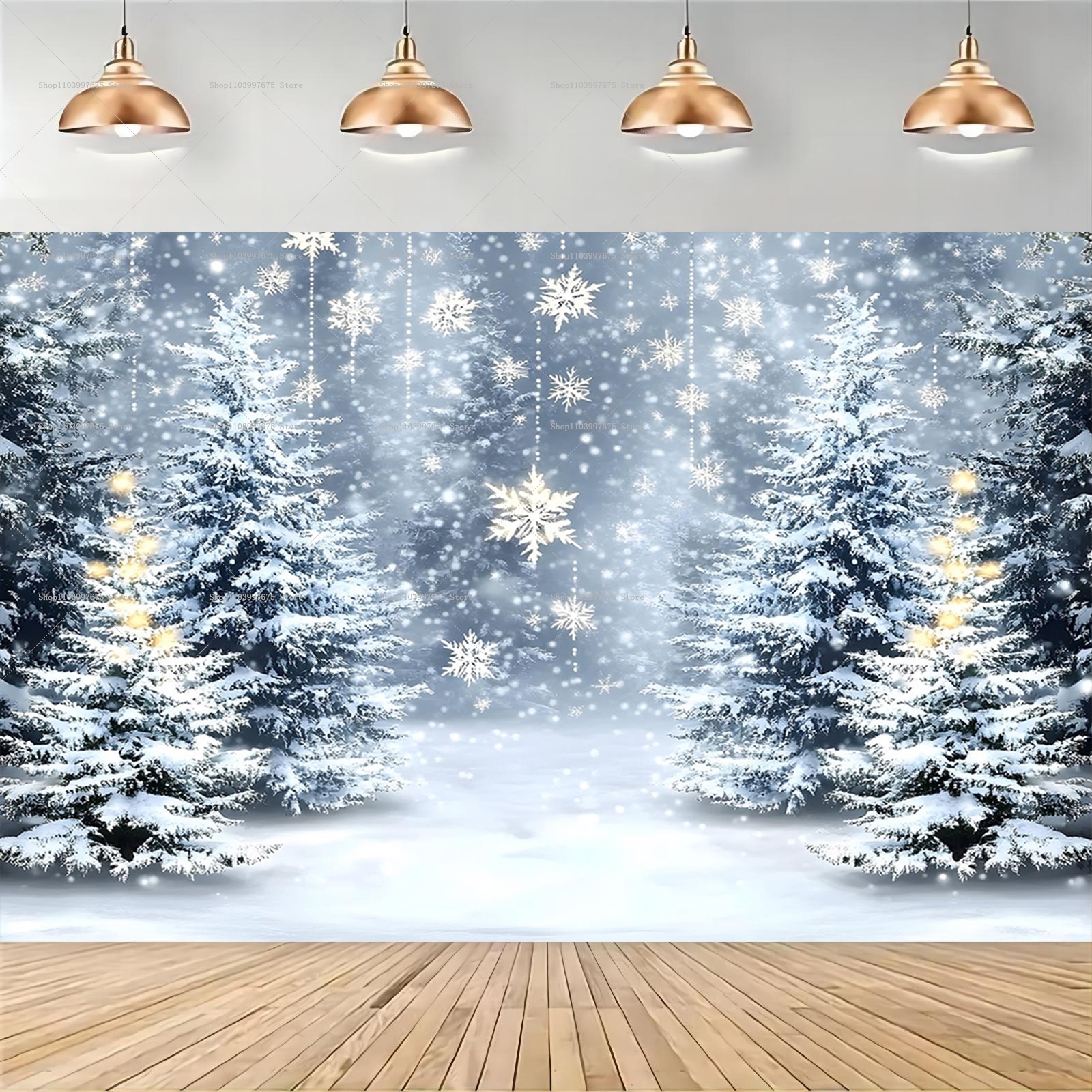 Snowy Forest Christmas Backdro - Car Accessories Banner reseña y precio
