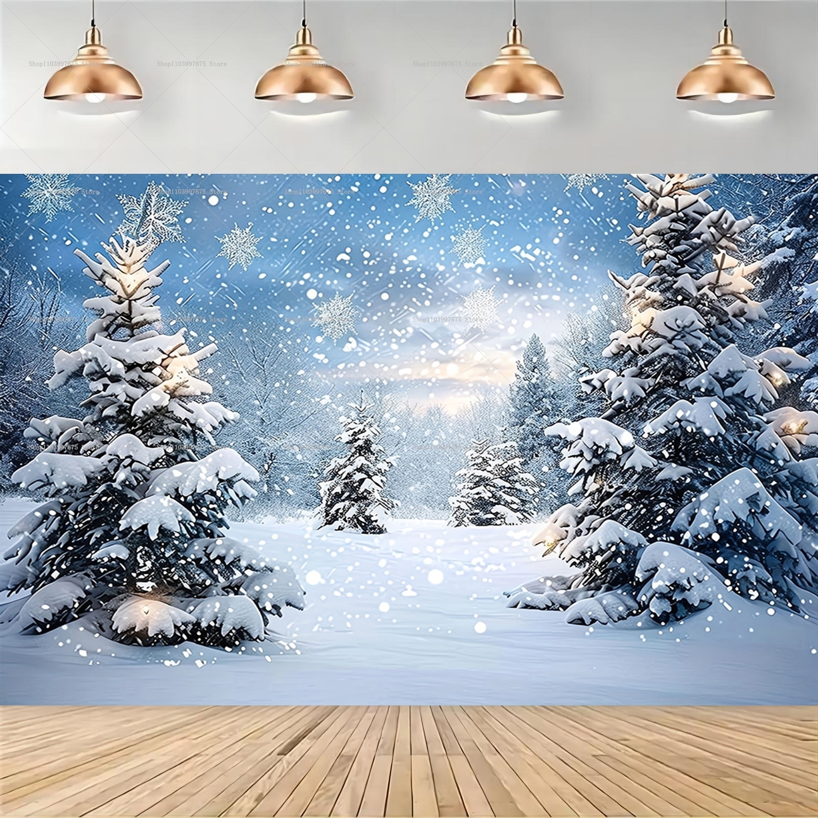 Snowy Forest Christmas Backdro - Car Accessories Banner reseña y precio