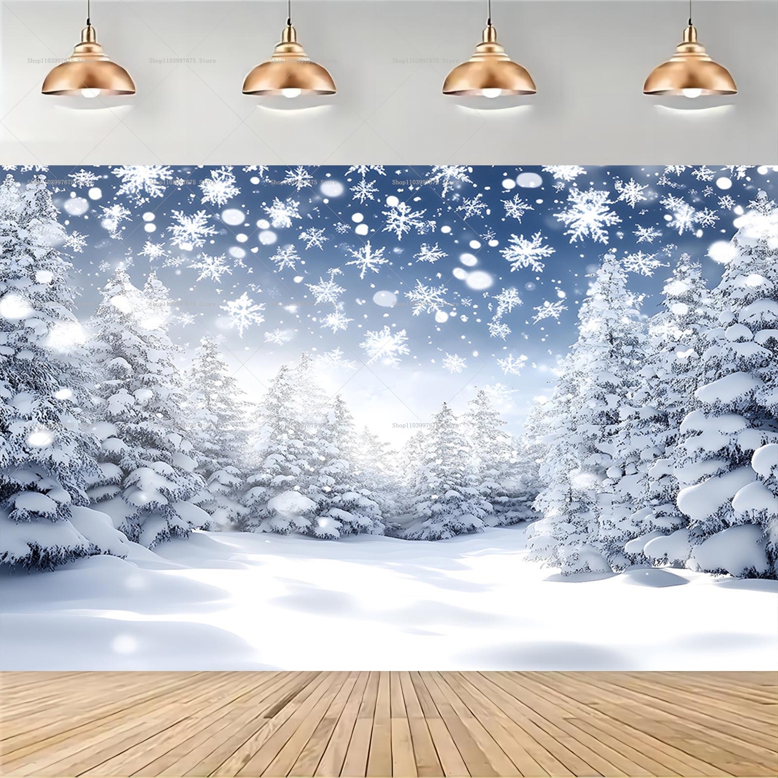 Snowy Forest Christmas Backdro - Car Accessories Banner reseña y precio