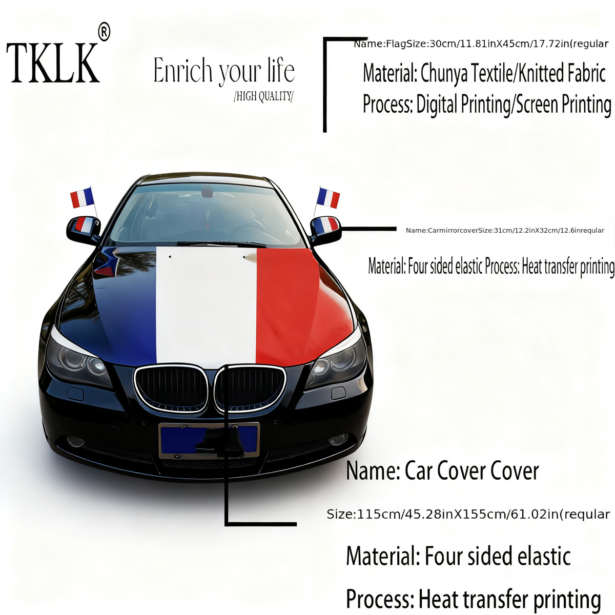 France Hood Flag Cover 155 Cm  - Car Accessories Banner reseña y precio