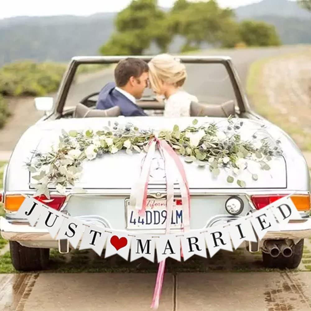 JUST MARRIED Wedding Banner Se - Car Accessories Banner reseña y precio
